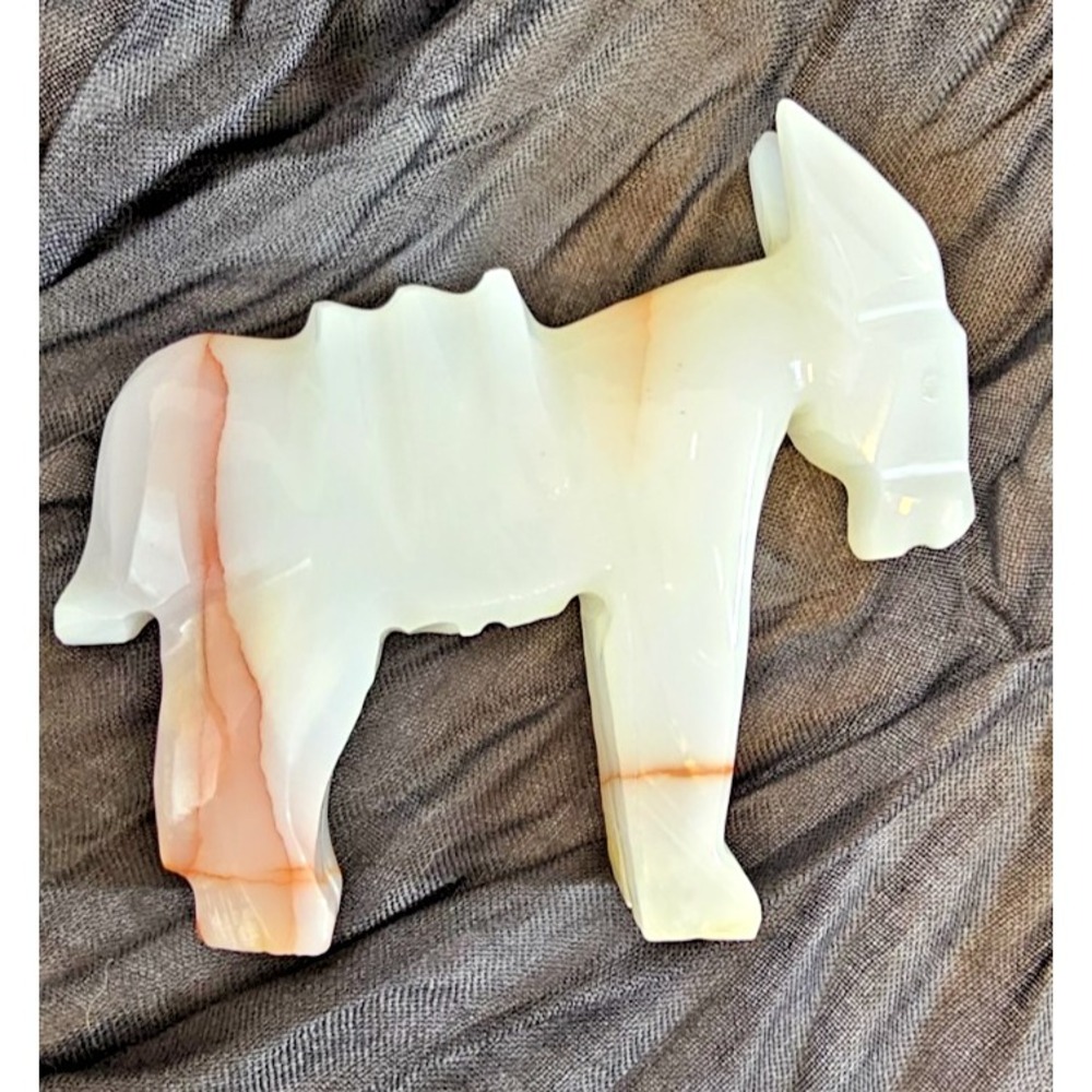 Mexican Carved White Onyx Stone Donkey Burro Mule Figurine Mexico Decor